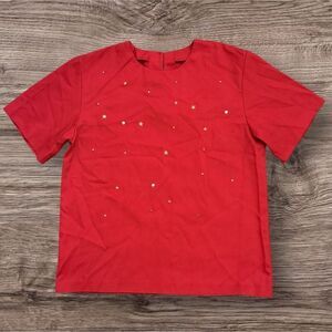 City Girl Red Star Embellished Vintage 80 90s Whimsygoth Short Sleeve Top Size 8